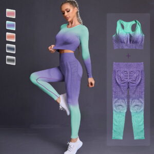 3PCS Seamless Women Yoga Set Workout Sportswear Gym Clothing Fitness Long Sleeve Crop Top High Waist Leggings Sports Suits