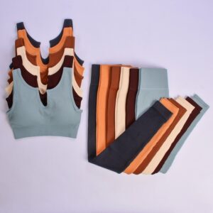 2pcs Seamless Yoga Set Fitness Sport Bra High Waist Legging Ribbed Knitted Workout Outfits Sportswear Suits Women Gym Clothes