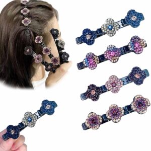 4Pcs Sparkling Crystal Stone Braided Hair Clips Satin Fabric Hair Bands Rhinestone Hair Clips Braided Hair Clip with Rhinestones