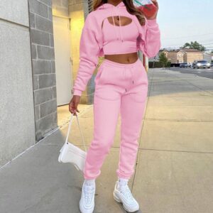 Autumn Winter 3Pcs Set Women Tracksuit Fleece Long Sleeve Pullover Crop Top Hoodie+Tanks+Jogger Pants Solid Outfit Sport Suit