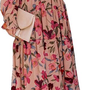 BLENCOT Womens Casual Floral Deep V Neck Long Sleeve Long Evening Dress Cocktail Party Maxi Wedding Dresses