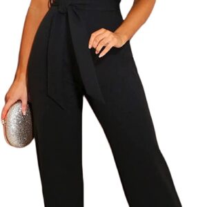 BLENCOT Womens Jumpsuit Short Sleeve Casual v Neck Belted Wide Leg Formal Rompers Jumpsuits S-XL