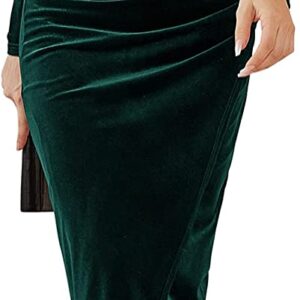 DIRASS Women’s Elegant Velvet Long Sleeve Wrap V Neck Ruched Bodycon Cocktail Party Maxi Dress