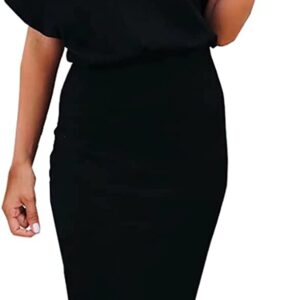 Ezbelle Women’s Off The Shoulder Short Sleeve Ribbed Casual Party Bodycon Midi Dress