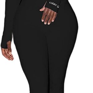 Glamaker Women’s One Piece Zip Up Bodycon Jumpsuit Sexy Long Sleeve Turtleneck Onesies Rompers Playsuit Clubwear