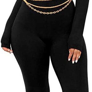 GOKATOSAU Women’s Sexy Long Sleeve Bodycon Solid Outfits Club Rompers Jumpsuits