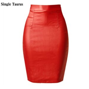 High Waist Punk Skirt Women High Street Red Faldas Mujer Moda Renaissance Pencil Skirt Push Up Faux Leather Split Jupe Femme