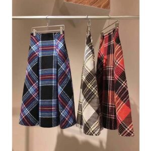 Kuzuwata High Waist Plaid Contrast Color Long Skirt Harajuku Faldas Mujer Moda 2022 JAPAN Autumn Winter Ball Gown Slim Jupe