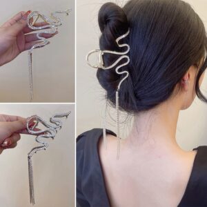 Long Tassel grab clip female high-end hair clip back of the head wave snake-shaped large clip headdress plate hair shark clip