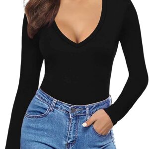 MANGOPOP Womens V Neck Short Sleeve Long Sleeve Slim Fit T Shirt Tunic Tops Tee