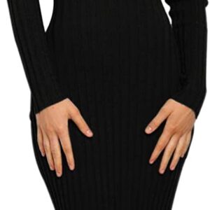 MEROKEETY Women’s Ribbed Long Sleeve Sweater Dress High Neck Slim Fit Knitted Midi Dress