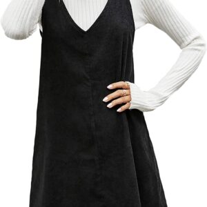 Milumia Women’s Corduroy Overall Dress V Neck Sleeveless Solid Short Pinafore Dress