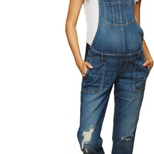 Motherhood Maternity womens Indigo Blue Side Panel Skinny Ankle Length Denim Overalls