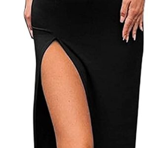 PRIMODA Women’s Spaghetti Strap Backless Thigh-high Slit Bodycon Maxi Long Dress Club Party Dress
