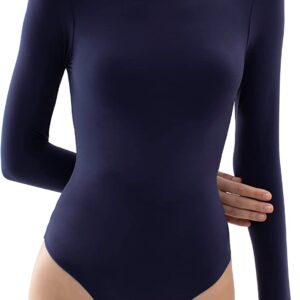 PUMIEY Women’s Crew Neck Long Sleeve Bodysuit Second-skin Feel Tops Sexy Body Suits Women Clothing