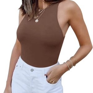 ReoRia Women’s Sexy Sleeveless Racer Back Halter Neck Bodysuit Tank Tops