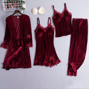 Sleepwear Sleep Set Womens Velour Nightwear Robe V-Neck Pijamas Softy Gown Sleepshirt Autumn Winter Pajamas Suit Negligee