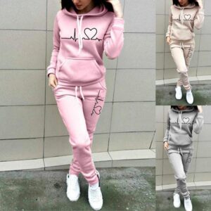 Terrific Tracksuit Pullover Hooded Two-piece Set Breathable Solid Color Hoodie Suit Women Sports Suit Thick