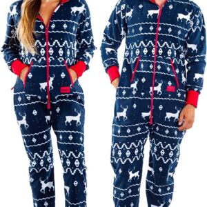 Tipsy Elves Cozy Blue Fair Isle Jumpsuit for Men and Women Ugly Christmas Sweater Inspired