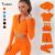 5PC Orange Seamless Yoga Set Women Workout Sportswear Gym Clothing Drawstring High Waist Leggings Zipper Long Sleeve Sports Suits