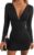 GOBLES Women’s Sexy Long Sleeve V Neck Ruched Bodycon Mini Party Cocktail Dress