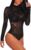 JomeDesign Women Black Sheer Mesh Long Sleeve Jumpsuit Bodysuits Clubwear