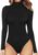 MANGOPOP Women’s Mock Turtle Neck Long Sleeve Tops Bodysuit Jumpsuit