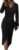 SHIBEVER Women Casual Dresses V Neck Long Sleeve Twist Front Waist Ribbed Knit Bodycon Slit Dress Cocktail Party Midi Dress